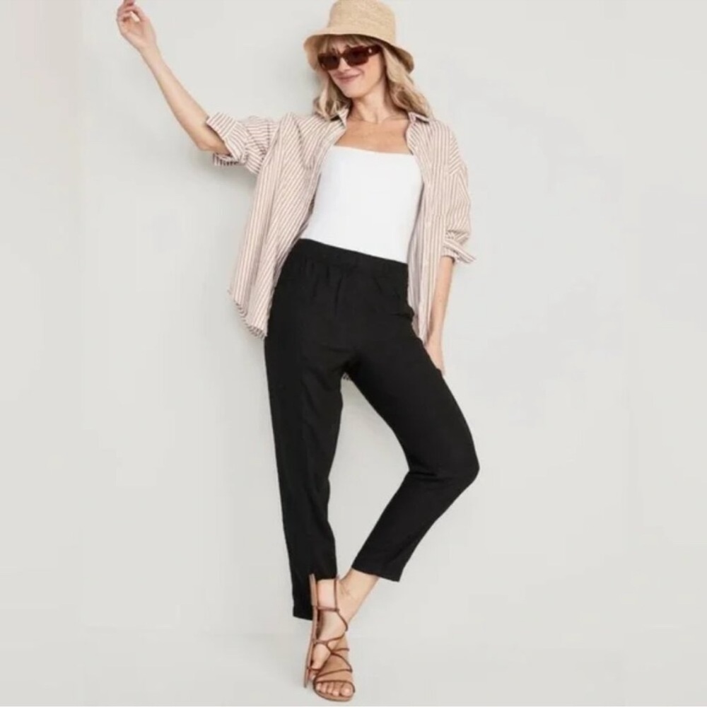 OLD NAVY Women’s Black Linen Tapered Ankle Pullon Pants M